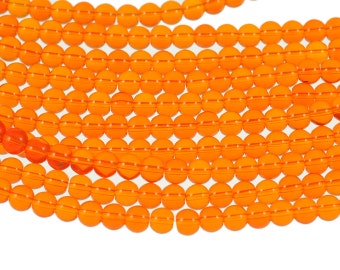 Clear Hyacinth Orange 8mm Round Glass Beads - Full 16 inch strand - Approximately 54 beads