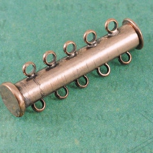 Large 5 Strand Sliding Tube Clasp in Antique Copper and Silver - Measures 30mm long, 1 1/4&quot;