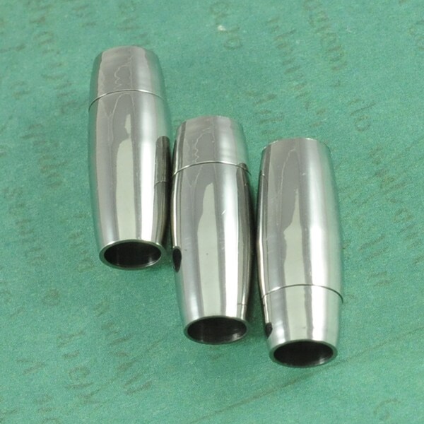 5mm Magnetic Oval Glue In Rice Barrel Clasp - Silver Finish - Measures 3/4"
