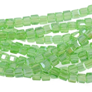 4mm Soft Mint Green Crystal Cubes 5601 - Full 16&quot; Strand - About 85 Beads - A softer green than peridot