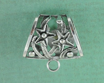 Large Starfish Ocean Scarf Slider Bail - 1 1/2" Wide - Antique Silver FInish