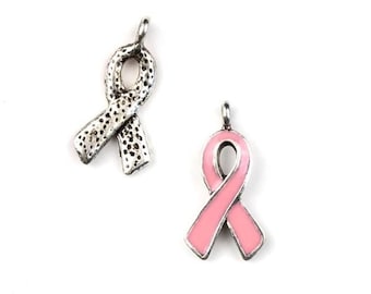 Pink Enameled Breast Cancer Ribbons - Package of 10 - Nice size, lovely color
