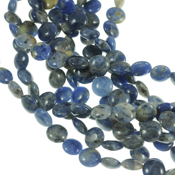 Sodalite 10mm Flat Coin Gemstone Beads - Full 16" Strand - About 39 Beads - Natural Denim Blue Colors