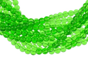 Clear Bright Kelly Green 8mm Round Glass Beads - Full 16 inch strand - Approximately 54 beads