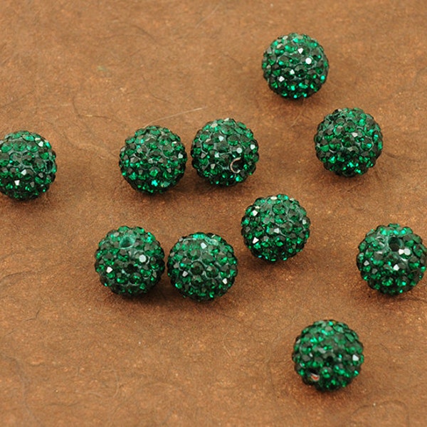 Emerald Green Sparkling 10mm Pave Beads - Incredible Sparkle in a Deep Forest Green & Lightweight Bead - 5 Beads