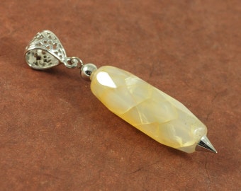 Faceted Crackle Agate Pendant with Silver Point Setting and Large Bail