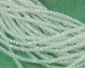 3mm Small Crystal Rondelles - Opal Satin Clear Crystal  - Full 16" Strand - About 160 Roundel Beads