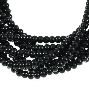 Opaque Black 6x8mm Rondell Glass Beads - Full 16 inch strand - Approximately 68 beads