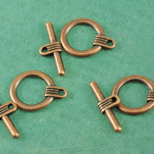 Antique Copper Toggles with Band Detailing - Package of 12 Sets - Measures 1/2" - Antique Copper Finish
