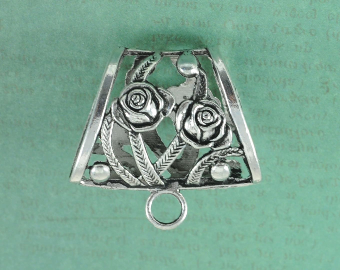 Large Rose Flower Scarf Slider Bail - 1 1/2" Wide - Antique Silver FInish