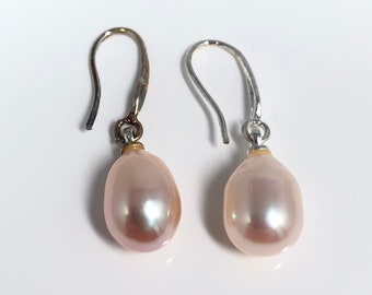 Stainless Steel Baroque Freshwater Cultured Champagne Pearl Dangle Earrings Stainless Steel Baroque Freshwater Cultured Champagne Pearl Dangle Earrings