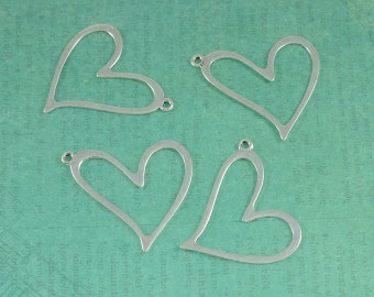 Silver Large Heart Silhouette Pendant Spacer Ring Charms - Package of 4 pieces