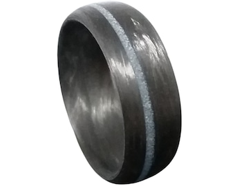 Carbon Fiber Ring with Grey/aqua glow inlay- Handcrafted -Lightweight - Black Band - Custom Band widths