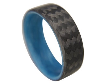 Carbon Fiber Twill Blue Glow Ring