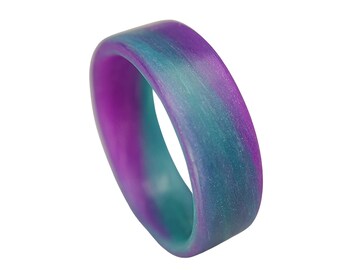 Men's or Women's Purple and Teal Swirl Glow Ring - Handcrafted - Glowing Interior/Exterior - Custom Band widths