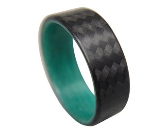 Carbon Fiber Twill Teal Glow Ring