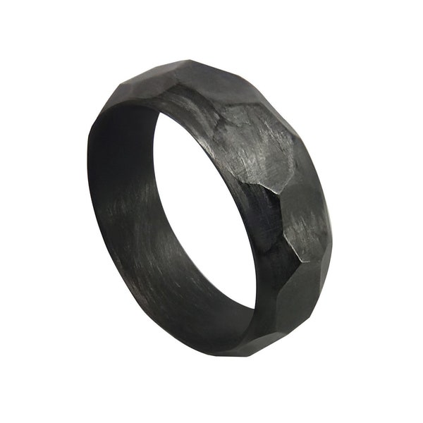Carbon Fiber Faceted/Hammered Ring