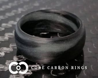 Men's or Women's Carbon Fiber Grey/Green Marbled Glow Ring - Handcrafted - Black and Green Glowing Band - Custom Band widths