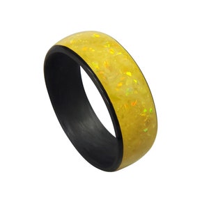 Carbon Fiber Ring with Amber Opal inlay - Handcrafted -Lightweight - Black Band - Custom Band widths