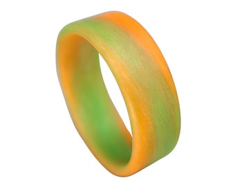 Orange and Green Swirl Glow Ring - Handcrafted - Glowing Interior/Exterior - Custom Band widths
