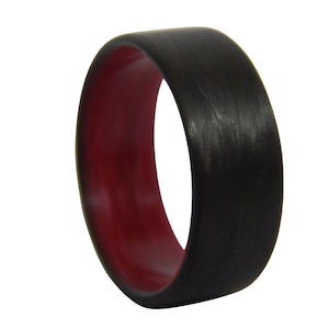 Carbon Fiber Unidirectional Black Ring with Red Interior