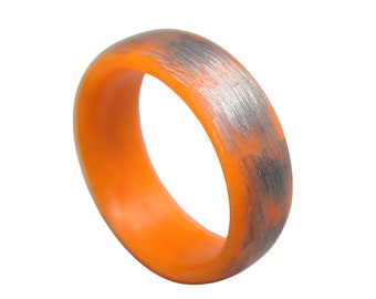 Men's or Women's Texalium Orange Glow Ring - Handcrafted - Silver Band with Glowing Interior/Exterior - Custom Band widths