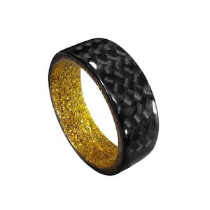 Carbon Fiber Twill Ring with Gold Sparkle Interior