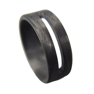 Anello unidirezionale in fibra di carbonio con un taglio moderno - Banda nera - Fede nuziale da uomo - Larghezze di banda multiple
