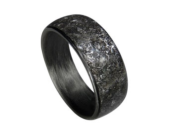 Carbon Fiber Ring with Gibeon Meteorite inlay Mens Wedding Engagement Custom Band Widths Handcrafted Made to Order