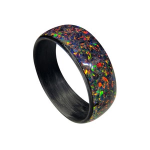Carbon Fiber Ring with Fire Opal inlay - Handcrafted -Lightweight - Black Band - Custom Band widths