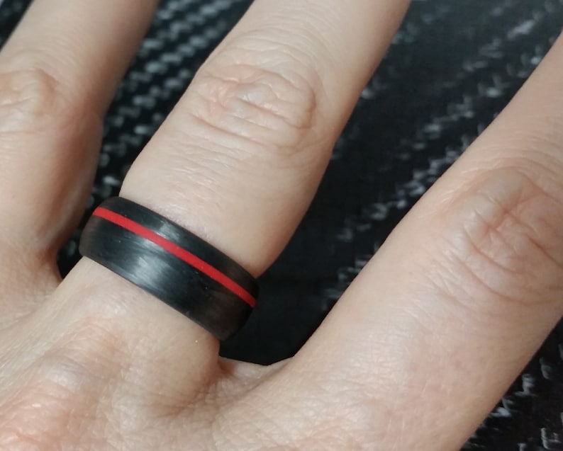 Carbon Fiber Ring With Red Glow Line Handcrafted lightweight Etsy