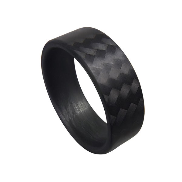 Bande de mariage noire en fibre de carbone sergé finition mate fabriquée à la main plusieurs largeurs de bande tailles 4-16