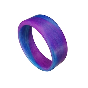 Anel brilhante redemoinho roxo e azul masculino ou feminino - feito à mão - interior/exterior brilhante - larguras de banda personalizadas