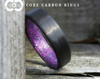 Carbon fiber unidirectional ring with purple sparkle inside