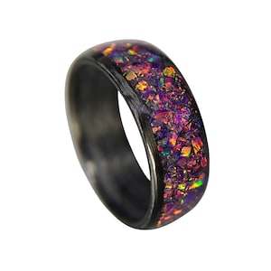 Carbon Fiber Ring with Orchid Opal inlay - Handcrafted -Lightweight - Black Band - Custom Band widths