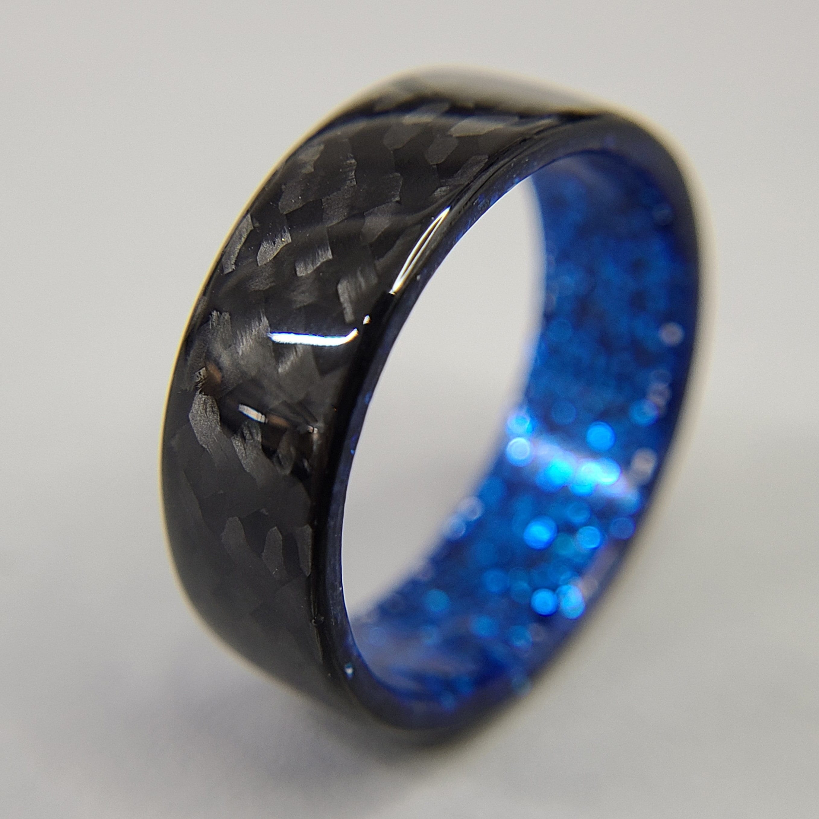 Carbon Fiber Twill Ring With Blue Sparkle Interior Gloss Finish Etsy Ireland