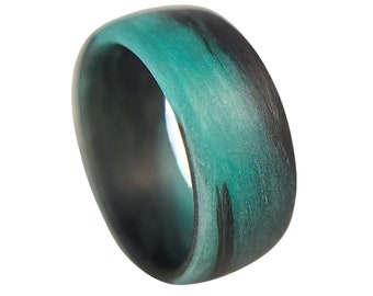 Carbon Fiber Teal and Black Marbled Glow Ring