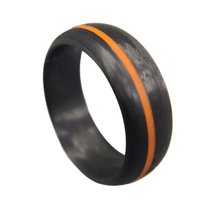 Carbon Fiber Ring with Orange glow inlay- Handcrafted -Lightweight - Black Band - Custom Band widths