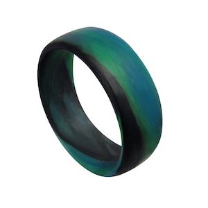 Men&#39;s or Women&#39;s Carbon Fiber Green/Blue/Black Marbled Glow Ring - Handcrafted - Black, Blue and Green Glowing Band - Custom Band widths