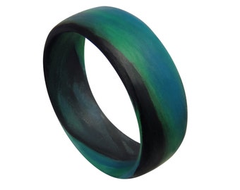 Men's or Women's Carbon Fiber Green/Blue/Black Marbled Glow Ring - Handcrafted - Black, Blue and Green Glowing Band - Custom Band widths