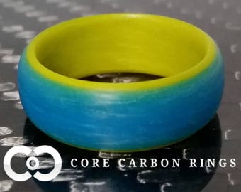Men's or Women's Blue and Yellow Glow Ring - Handcrafted - Bright Yellow Band with Blue Glowing Exterior - Custom Band widths