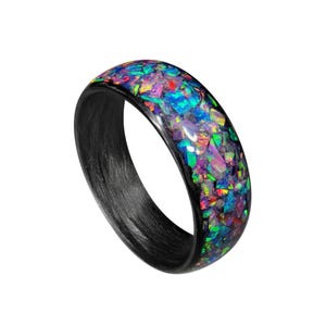 Carbon Fiber Ring with Nebula Opal inlay - Handcrafted -Lightweight - Black Band - Custom Band widths
