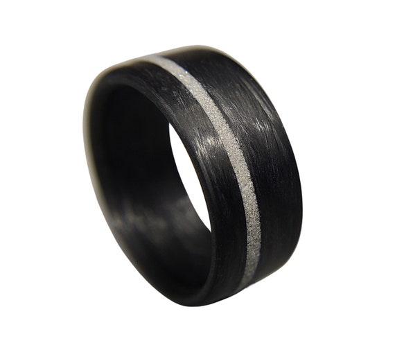 Men s or Women s Carbon Fiber Ring With Diamond Inlay Handcrafted lightweight Contemporary Flat Band Custom Band Widths Etsy Canada