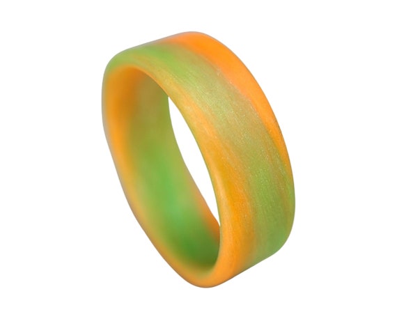 Orange and Green Swirl Glow Ring Handcrafted Glowing Interior