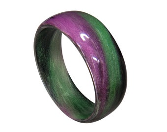 Men's or Women's Carbon Fiber Green/Purple/Black Marbled Glow Ring - Handcrafted - Black, Green and Purple Glowing Band - Custom Band widths