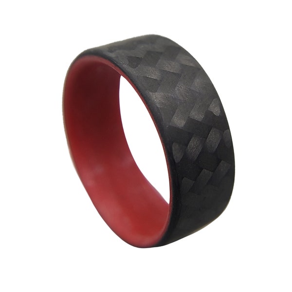 Carbon Fiber Twill Ring with Red Interior