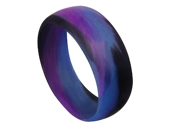 Men's or Women's Carbon Fiber Purple/Blue/Black Marbled Glow Ring - Handcrafted - Black, Blue and Purple Glowing Band - Custom Band widths