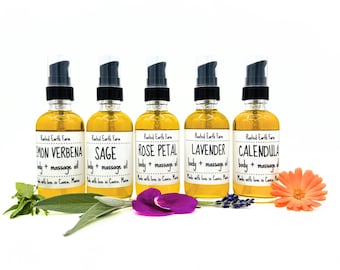 Botanical Body and Massage Oils Collection, Herbal Infused Oil Set, Natural Moisturizing Skin Care