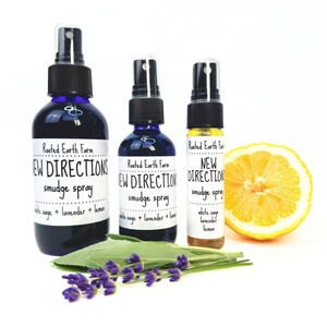 Sahumerio de salvia con cristales, spray para sahumar New Directions, spray de lavanda, lavanda y limón, spray de salvia, sahumerio líquido, spray de aromaterapia