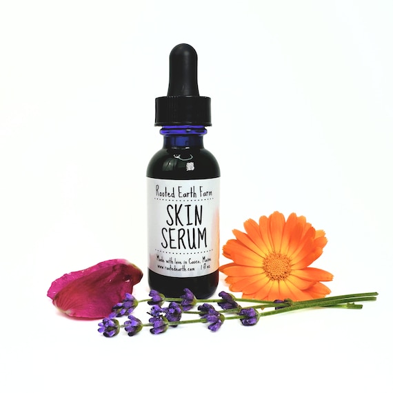 Herbal Skin Serum, Botanical Oil Blend with Rose, Calendula & Violet, 1oz Cobalt Blue Dropper